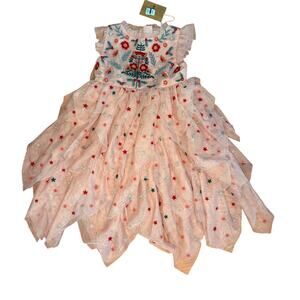 NWT Mini Boden Pink Embroidered Star Tulle Tiered Party Dress 2-3 Years